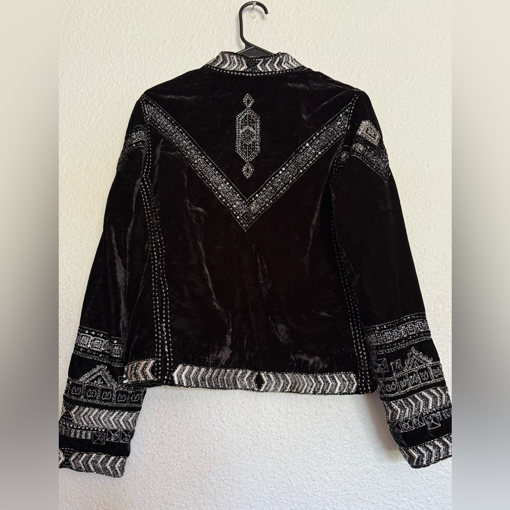 Raga Lunar Eclipse black silver velour velvet embroidered beaded crop Jacket XS - Picture 9 of 15